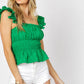 DAVI & DANI Solid Square Neck Ruffle Top