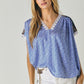 DAVI & DANI Printed Lace V-Neck Short Sleeve Loose Top