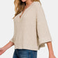 ZENANA Sand Beige Notched Side Slit Patch Sweater