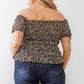 ZENOBIA Plus Size Frill Ruched Off-Shoulder Short Sleeve Blouse