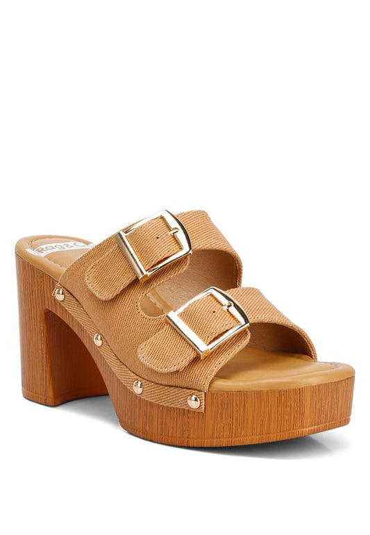 RAG & Co. Sarai Buckle Straps High Block Heel Mules