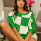 BiBi Jade Checkered Contrast Round Neck Sweater