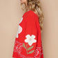POL Red Flower Lace Patch Long Sleeve Sweater