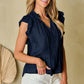 Casual Dark Navy Ruffled Tie Neck Cap Sleeve Top