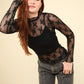 VERY J Mock Neck Fitted Sheer Mesh Lace Blouse