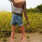 DAVI & DANI Bead and Pearl Embellished Long Sleeves Mesh Top