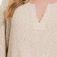 ZENANA Sand Beige Notched Side Slit Patch Sweater