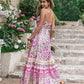 Pink Tassel Printed V-Neck Maxi Dress