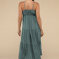Woven Sweetheart Neckline Tiered Cami Midi Dress