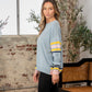SEW IN LOVE Full Size Light Blue Contrast Stripes Long Sleeve Sweater