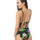 BLACK FLORAL RUFFLED V NECK ONE PIECE SWIMSUIT