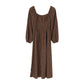 LILOU Square Neck Vintage Puffed Midi Dress