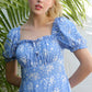 LILOU Light Blue Floral Puff Sleeve Dress
