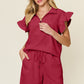DOUBLE TAKE Full Size Texture Flounce Sleeve Top and Drawstring Shorts Set