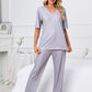 X.Y.M. Printed V-Neck Top and Pants Pajamas Set