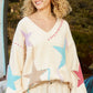 POL Pale Beige V-Neck Long Sleeve Star Fringe Sweater