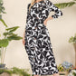 CELESTE Full Size Printed Contrast Dress with Pockets