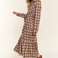 AND THE WHY Brown Plaid Tiered Midi Shirt Dress