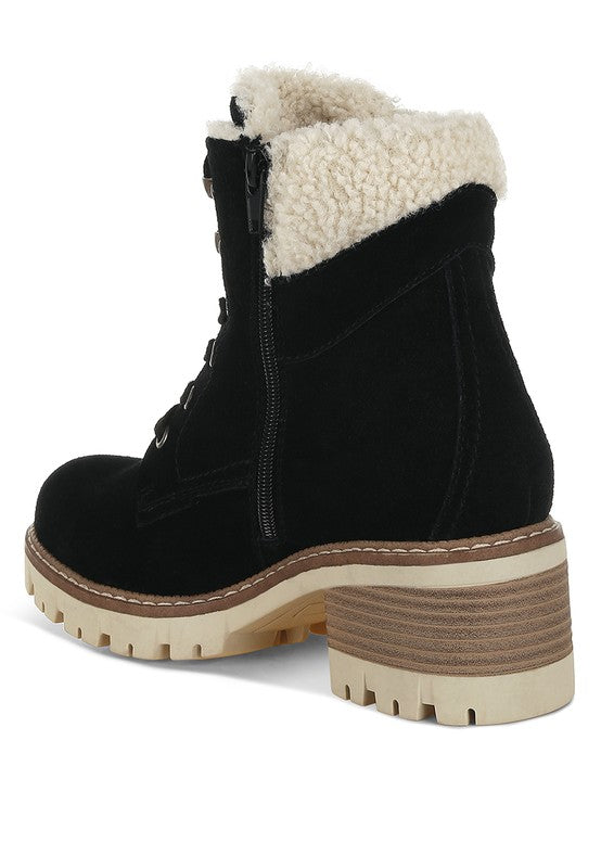 RAG & Co. Madoka Fur Collar Lace-up Snow Ankle Boots