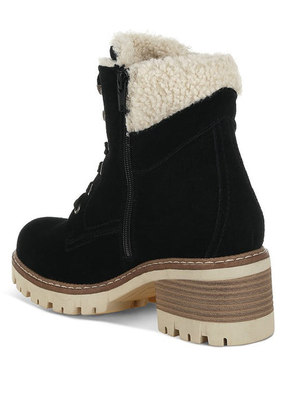 RAG & Co. Madoka Fur Collar Lace-up Snow Ankle Boots