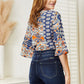 YO Tie Hem V-Neck Three-Quarter Sleeve Blouse