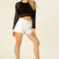 LILOU Black Mesh Knit Crop Cover Top