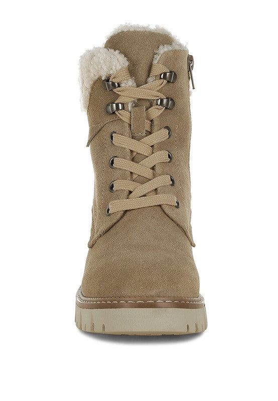 RAG & Co. Madoka Fur Collar Lace-up Snow Ankle Boots