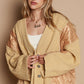 POL Quilting Patch Button Up Cable Knit Jacket in Camel Multi