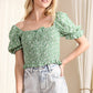 LILOU Green Floral Puffed-sleeves Smocked Top