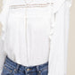NUVI APPAREL White Swiss dot Ruffle Trim Blouse