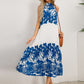 Tied Printed Sleeveless Midi Dress