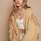 POL Quilting Patch Button Up Cable Knit Jacket in Camel Multi