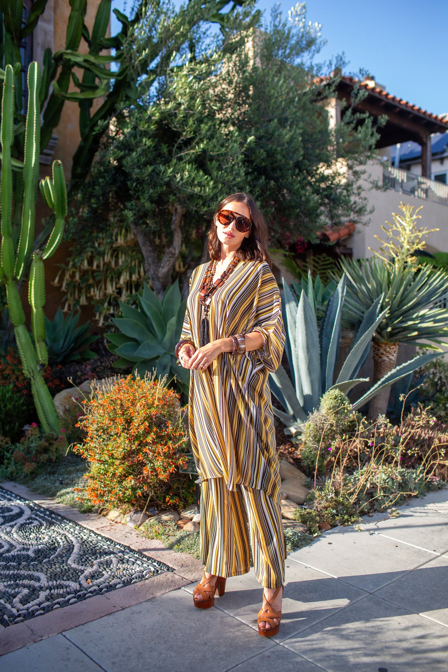 Bank Striped Tunic Caftan Set