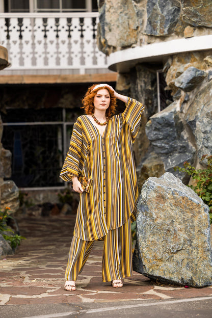 Bank Striped Tunic Caftan Set
