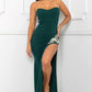 Green Beaded Embroidered Near Slit Detail Maxi Party Dress