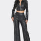 Faux Leather Set With Rhinestone Detail