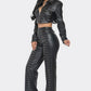 Faux Leather Set With Rhinestone Detail