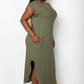 Plus Size Hidden Pocket Batwing Sleeve V Neck Long Dress