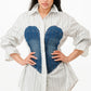 White Tunic Buttoned-down Shirt Tunic with Denim Detail