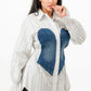 White Tunic Buttoned-down Shirt Tunic with Denim Detail
