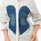 White Tunic Buttoned-down Shirt Tunic with Denim Detail