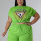 Plus-size Casual Stretch Top & Short Set