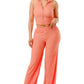 Crinkle Wide Pants Set Zipper