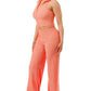 Crinkle Wide Pants Set Zipper
