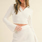 Junior White Waffle Knit Bell Sleeve Top And Skirt Set