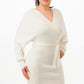 Cream Off Shoulder Wrap Belted Ribbed Sweather Dress