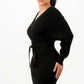 Black Off Shoulder Wrap Belted Ribbed Sweater Dress
