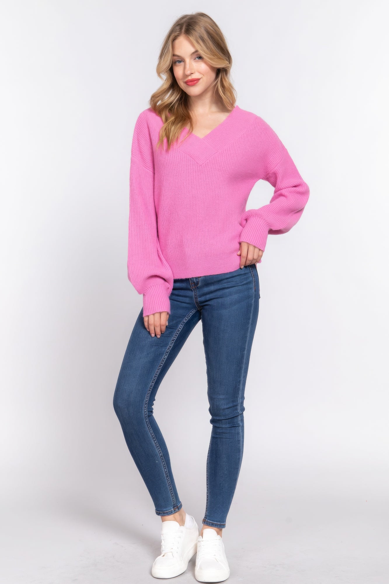 Knit Long Sleeves Double V-neck Sweater