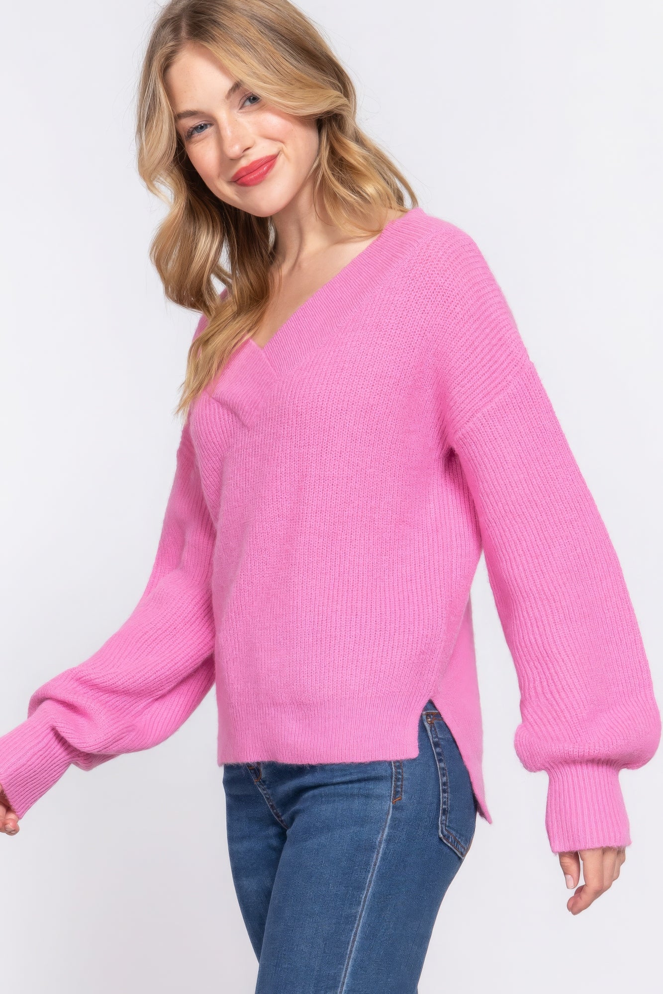 Knit Long Sleeves Double V-neck Sweater