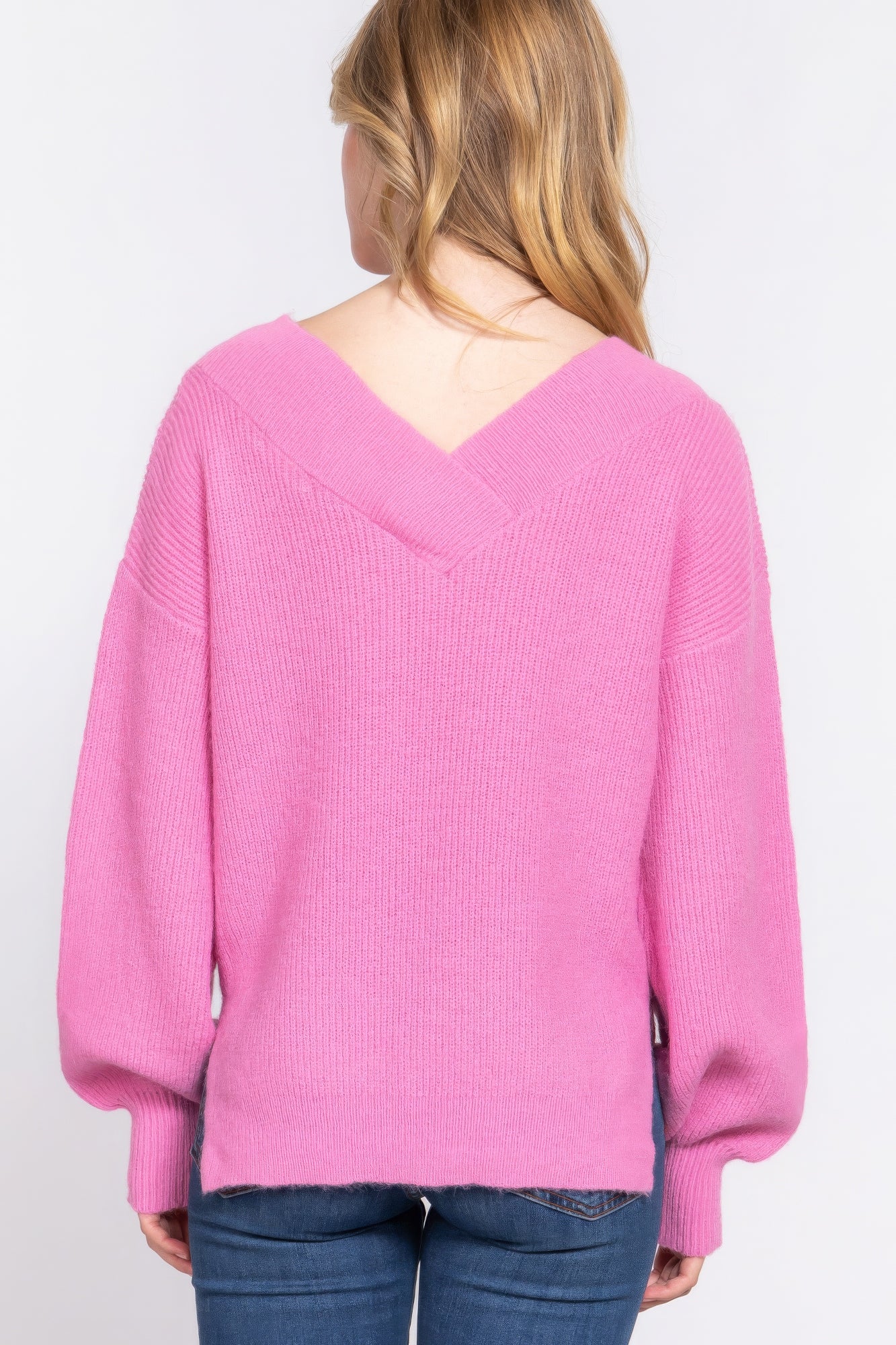 Knit Long Sleeves Double V-neck Sweater